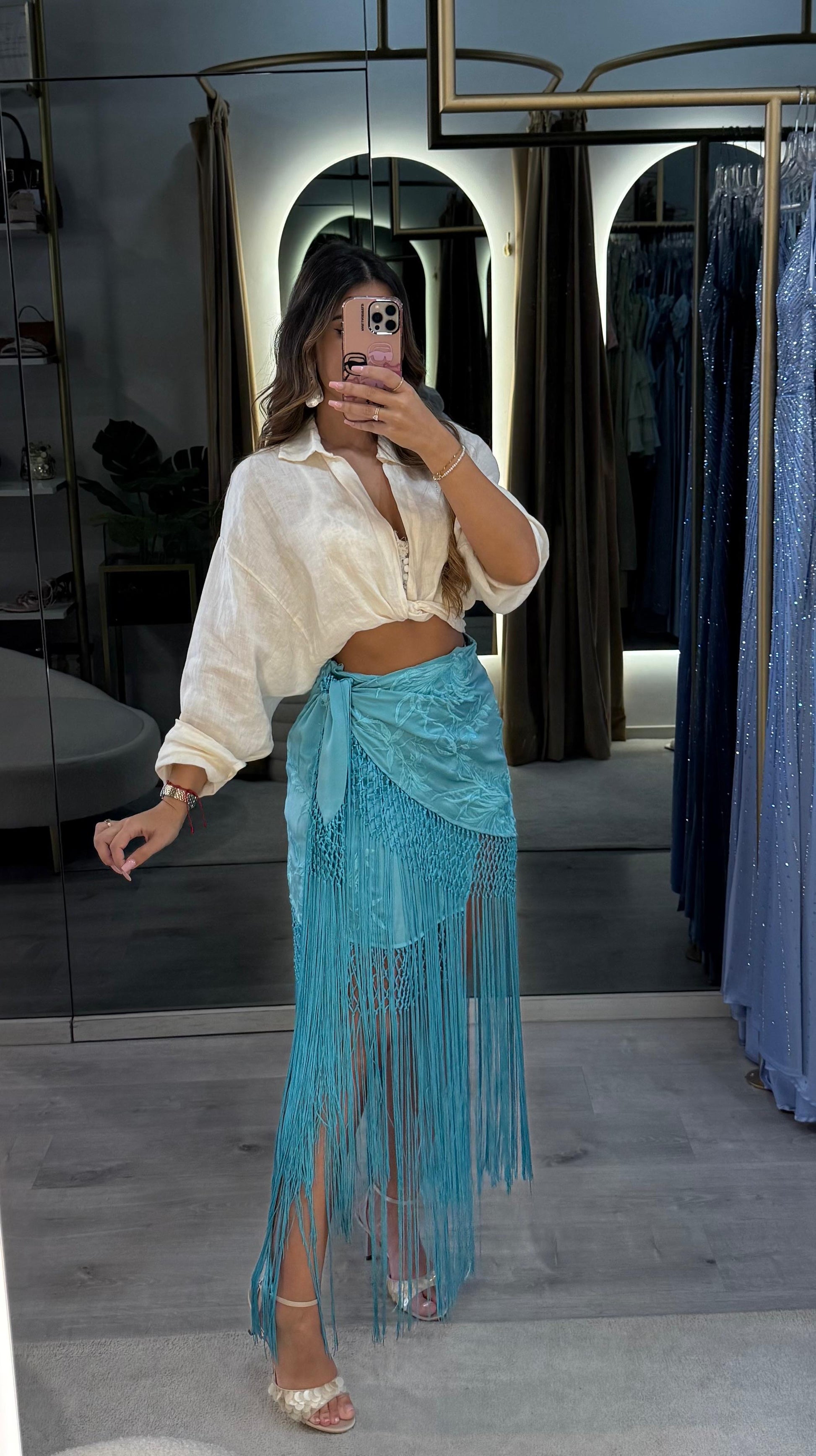 Saia Bali Turquesa com Franjas – Lily Rose