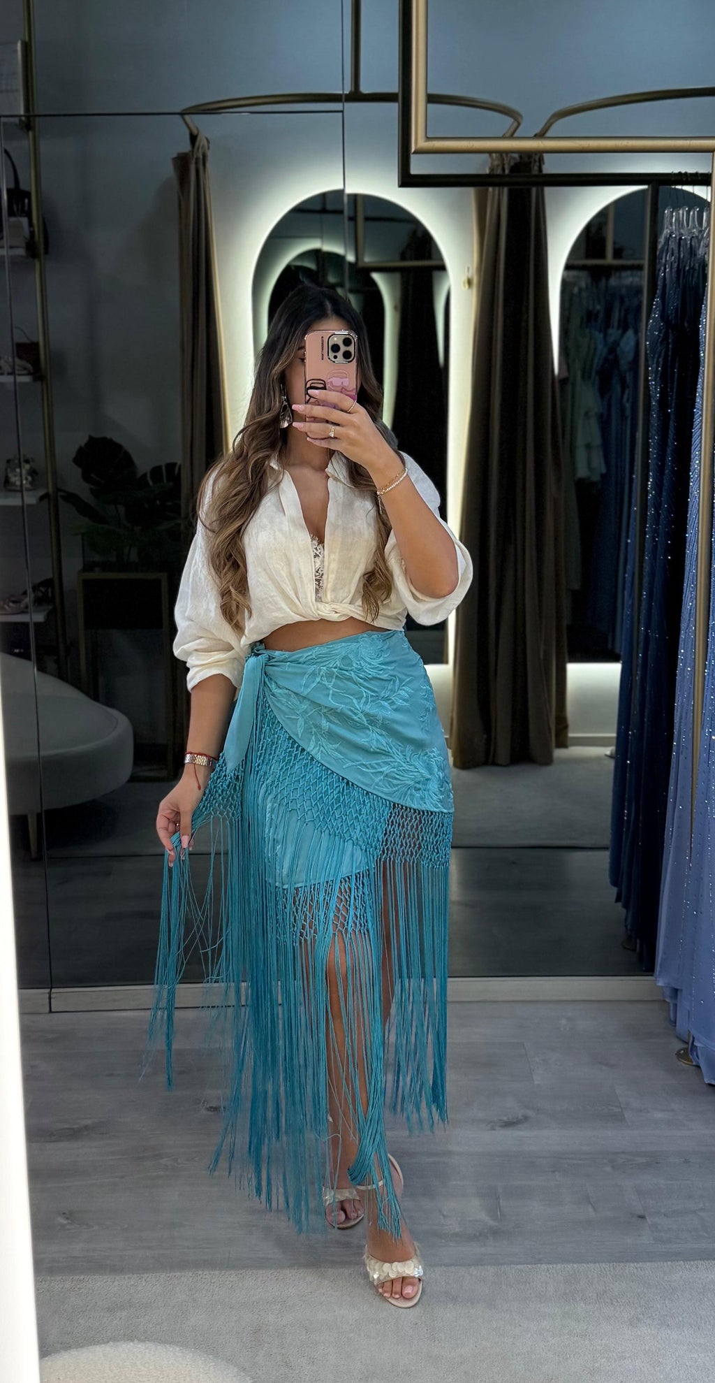 Saia Bali Turquesa com Franjas – Lily Rose