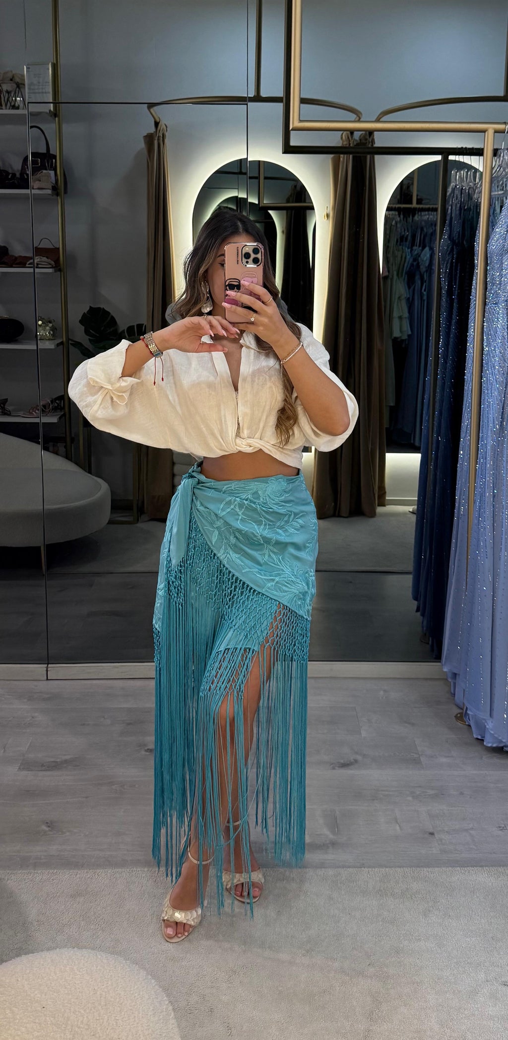 Saia Bali Turquesa com Franjas – Lily Rose