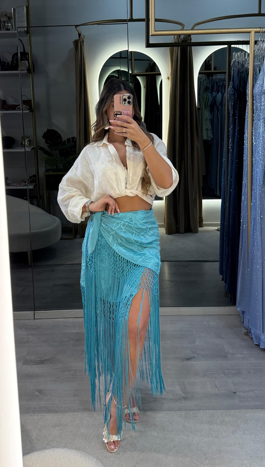 Saia Bali Turquesa com Franjas – Lily Rose