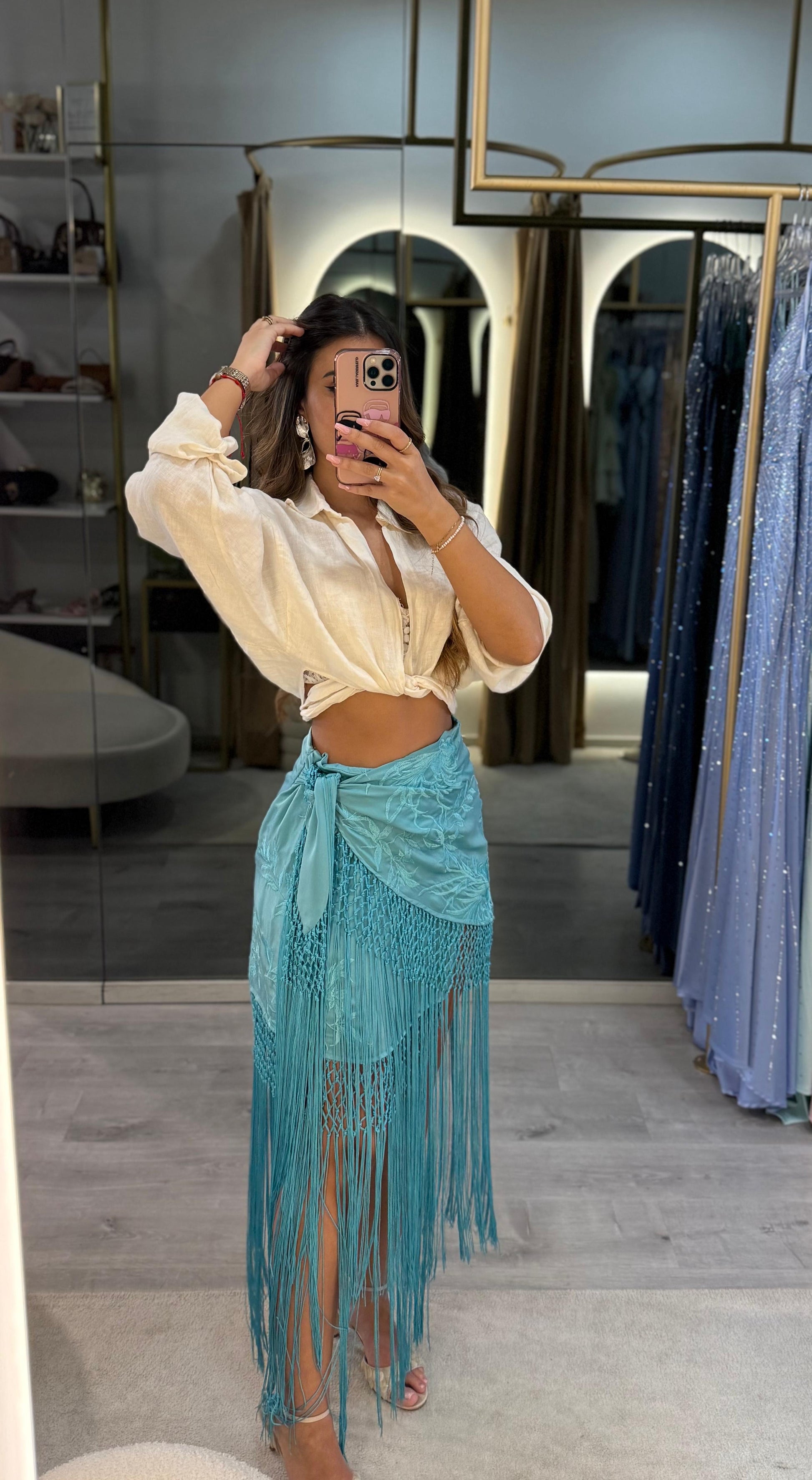 Saia Bali Turquesa com Franjas – Lily Rose