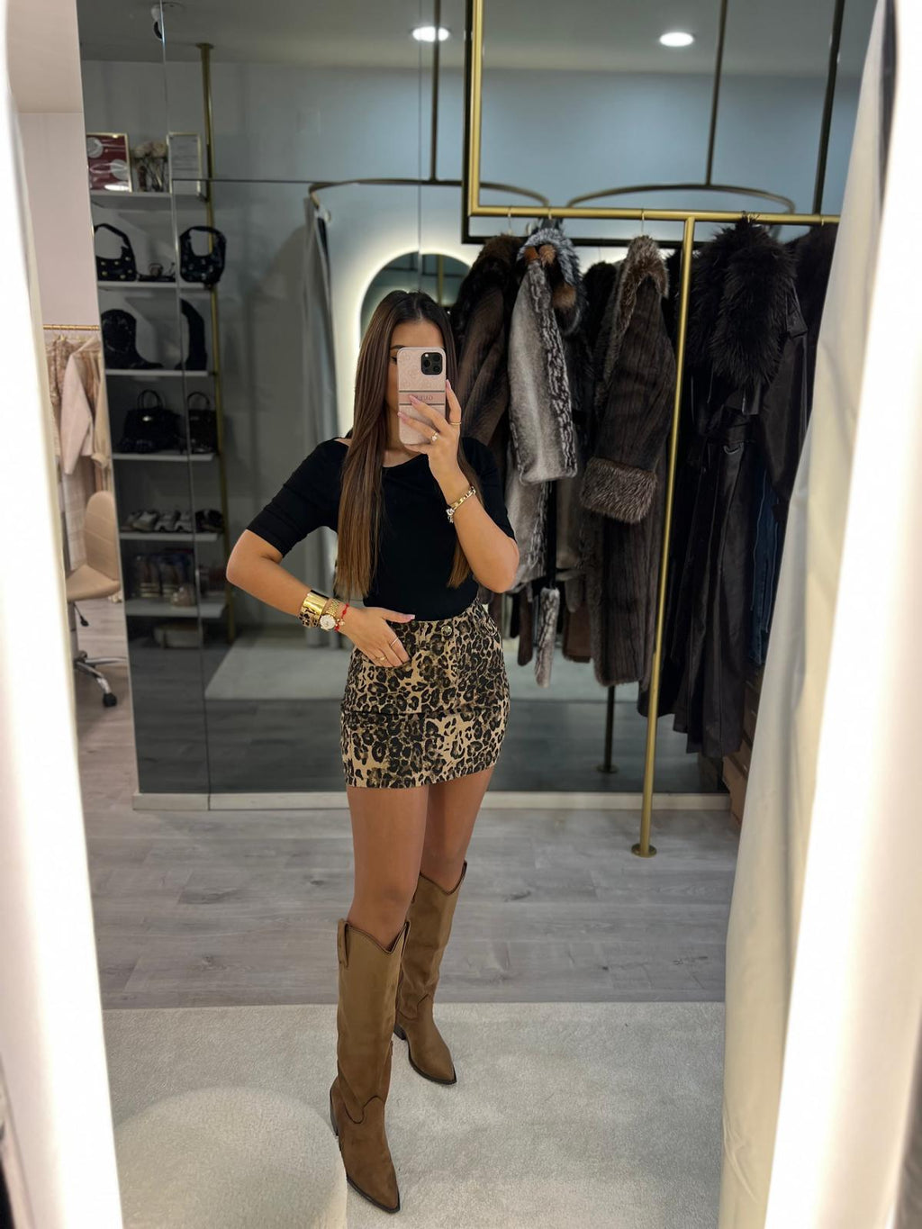 Mini Saia Leopard Kate Denim