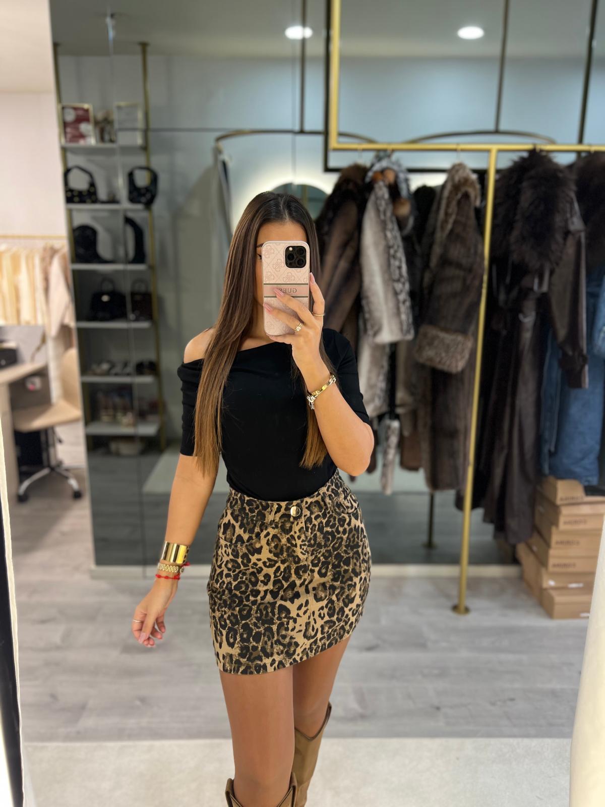Mini Saia Leopard Kate Denim