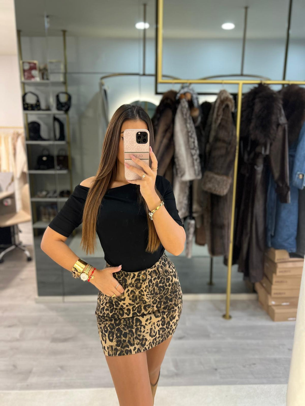 Mini Saia Leopard Kate Denim