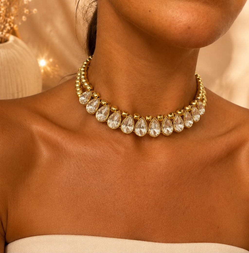 Colar Choker Crystal Drops