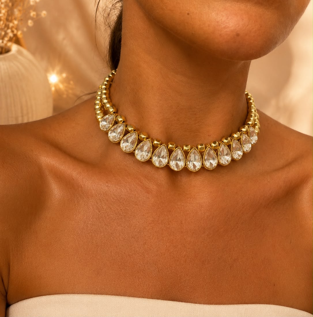 Colar Choker Crystal Drops